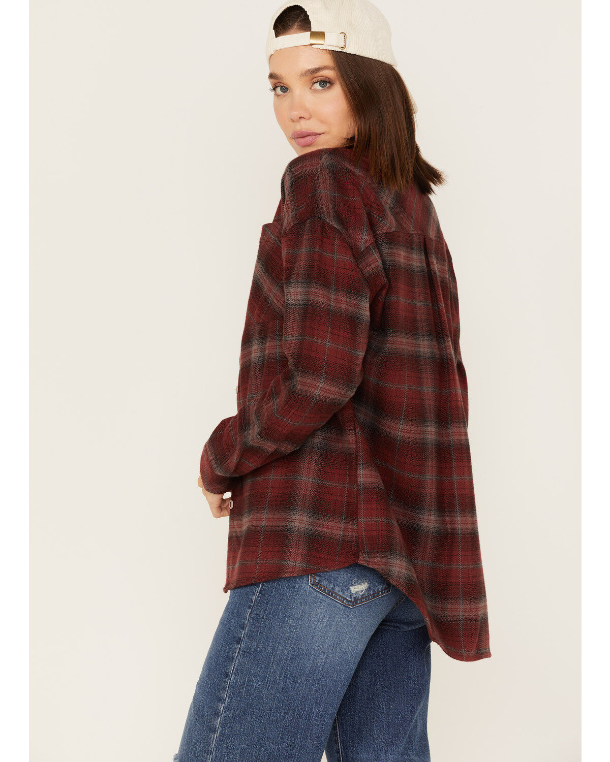 North River Women's Plaid Print Long Sleeve Button Down Boyfriend Shirt