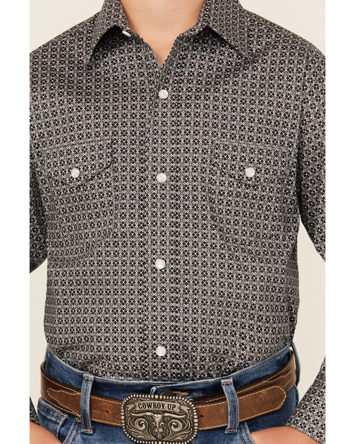 Panhandle Boys' Geo Print Long Sleeve Snap Western Shirt