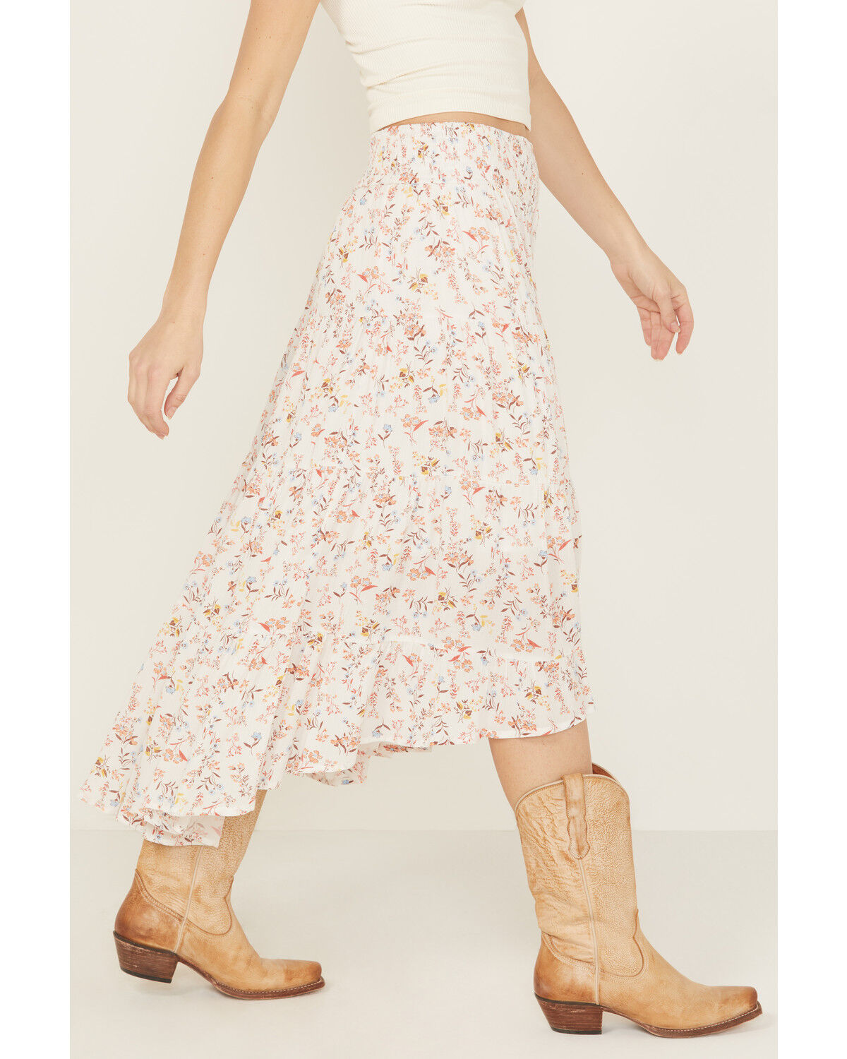 Wild Moss Women's Floral Print High-Low Midi Skirt