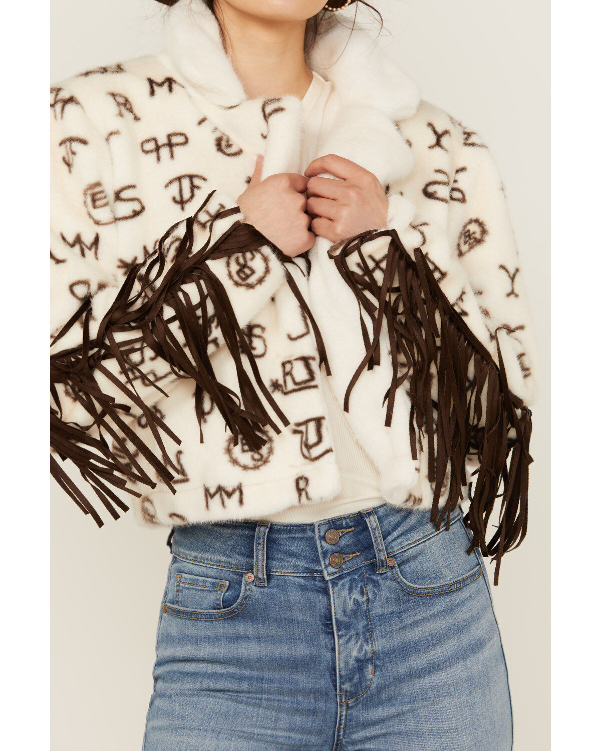 Panhandle Women's Conversation Print Fur Fringe Jacket