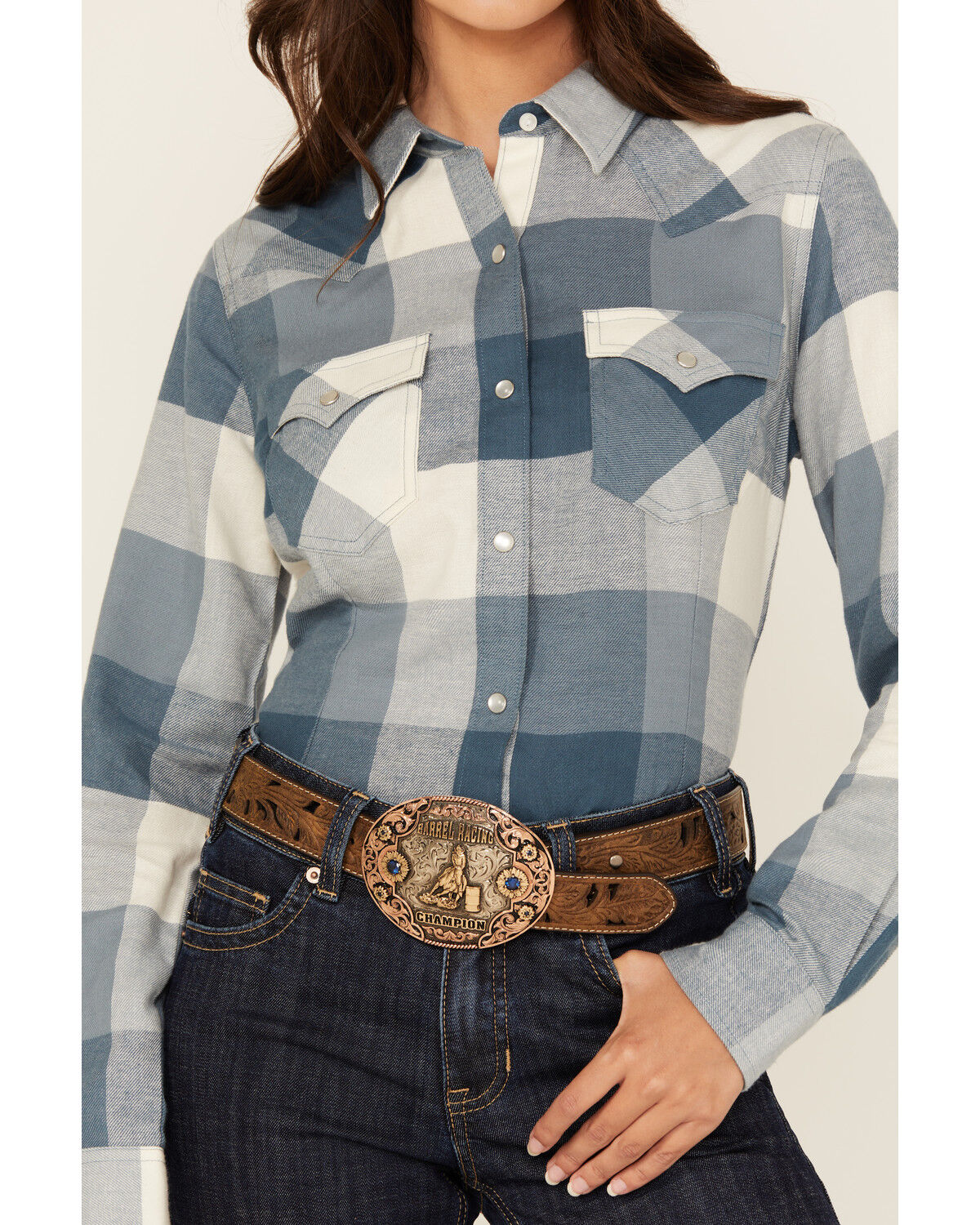 Wrangler Retro Women's Buffalo Plaid Print Long Sleeve Pearl Snap Flannel Shirt