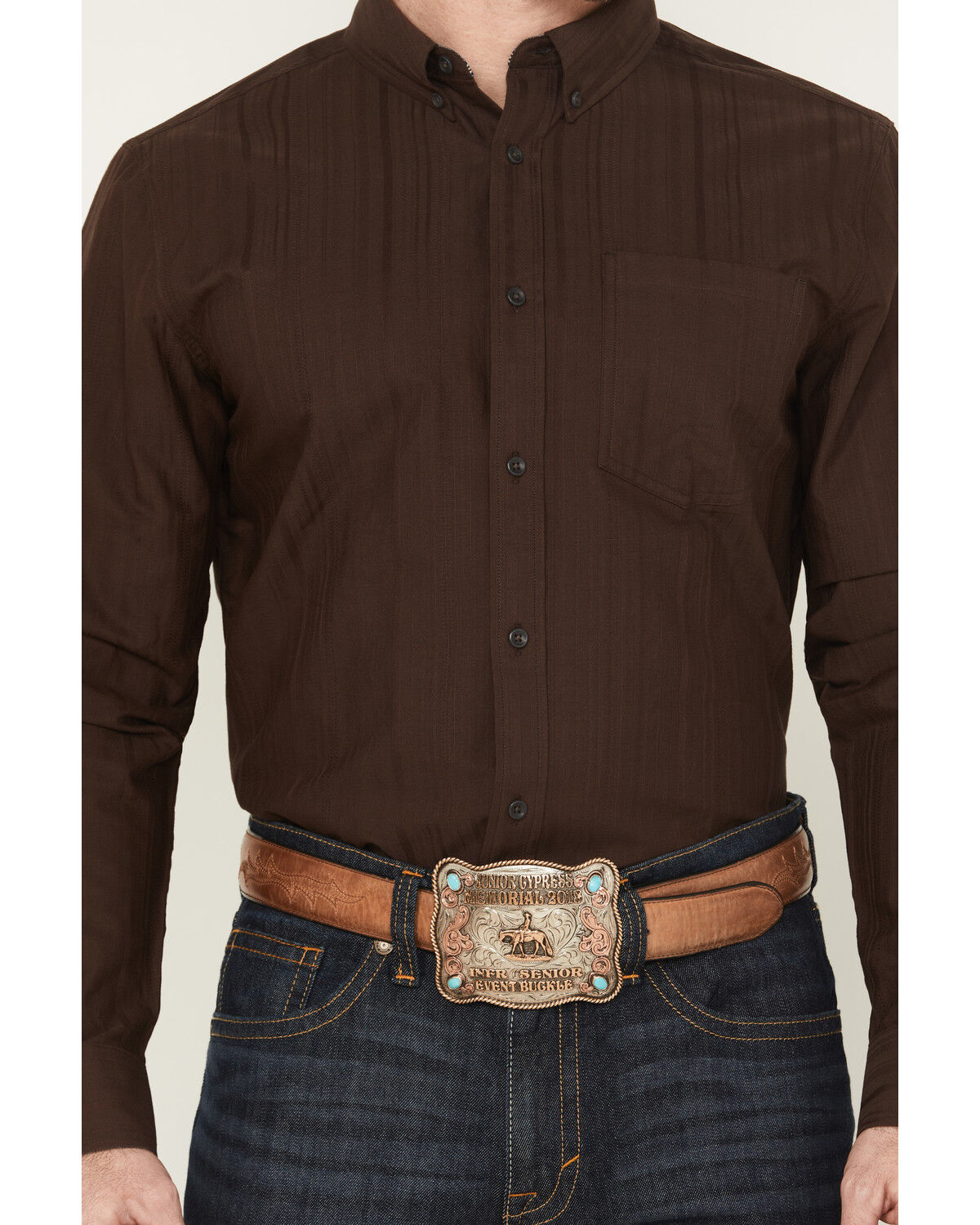 Cody James Men's Old West Tonal Striped Print Long Sleeve Button-Down Western Shirt