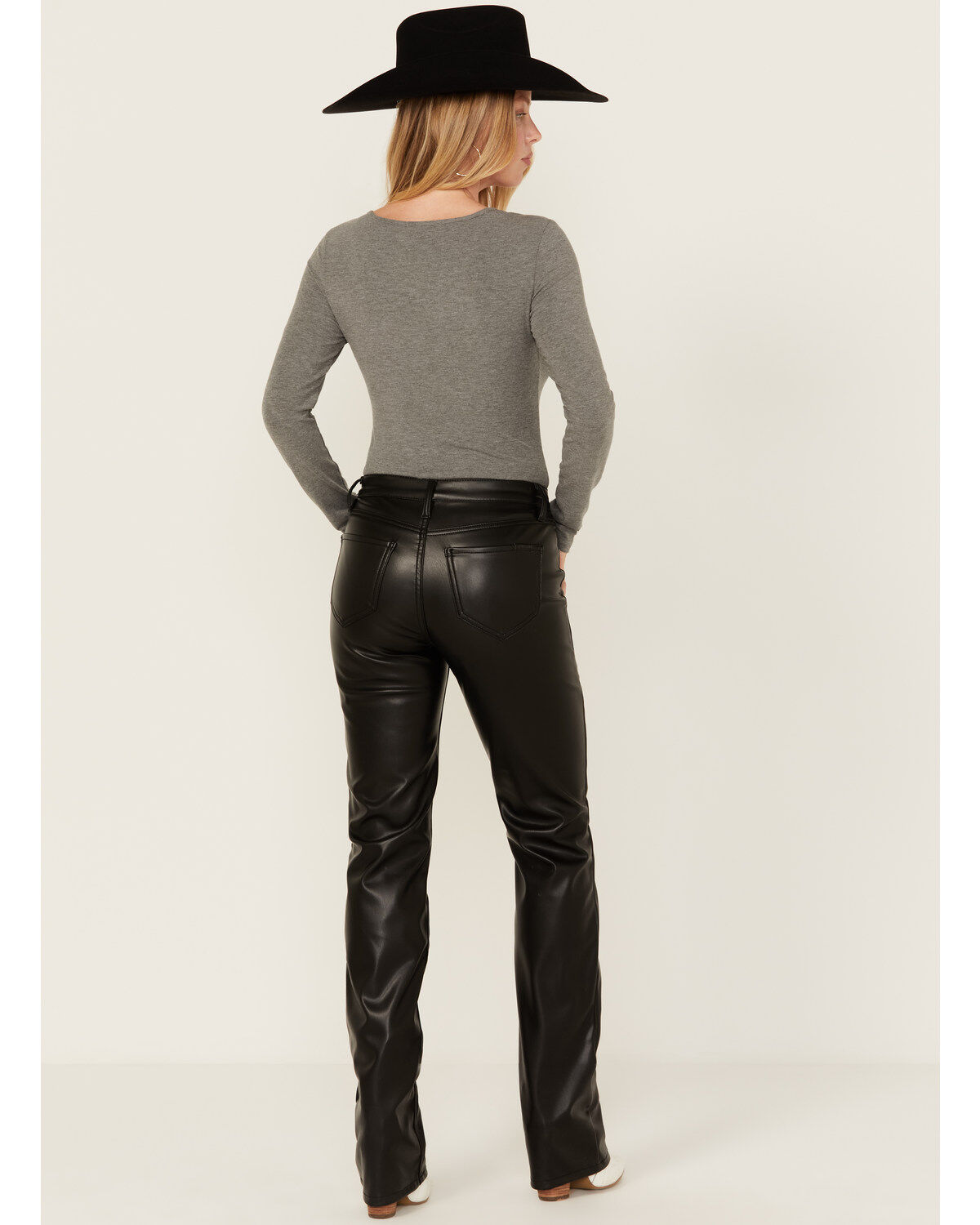 Rock & Roll Denim Women's High Rise Faux Leather Bargain Modest Bootcut Pants