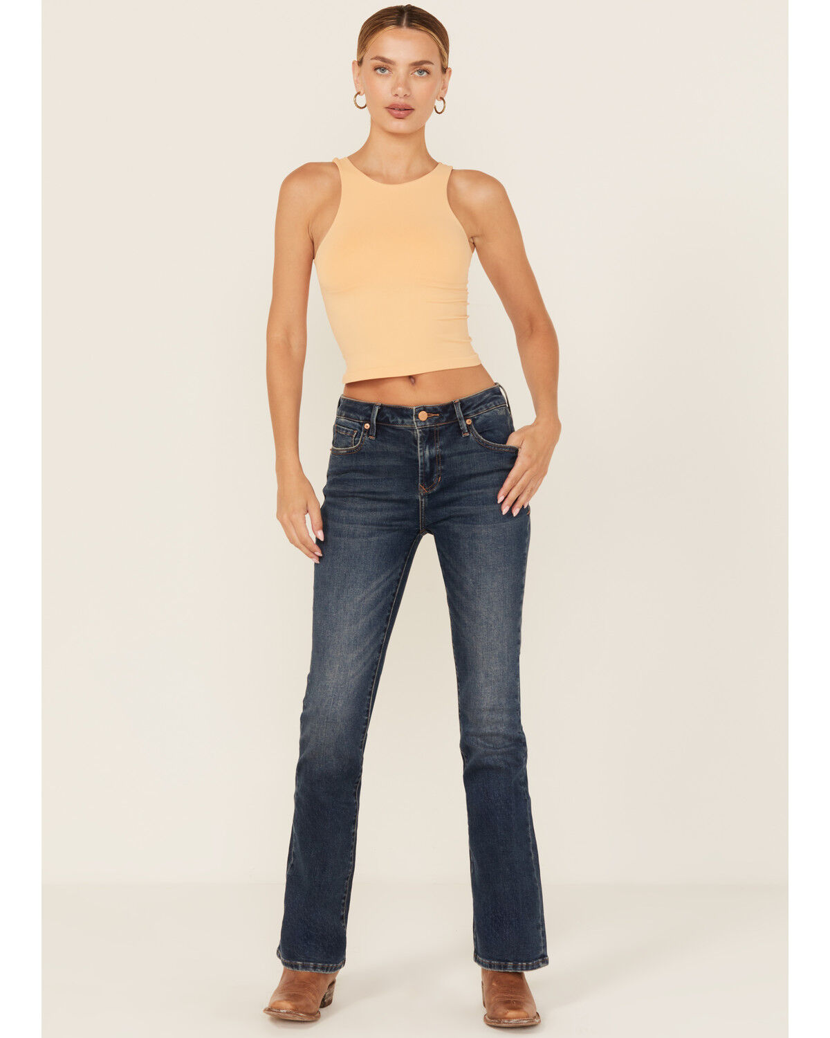 Dear John Women's Jaxtyn Dark Wash Mid Rise Bootcut Stretch Denim Jeans