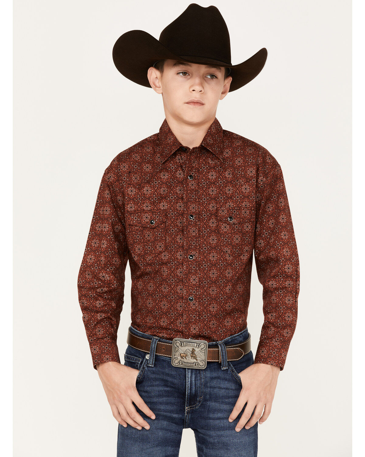 Rock & Roll Denim Boys' Medallion Geo Print Long Sleeve Snap Western Shirt