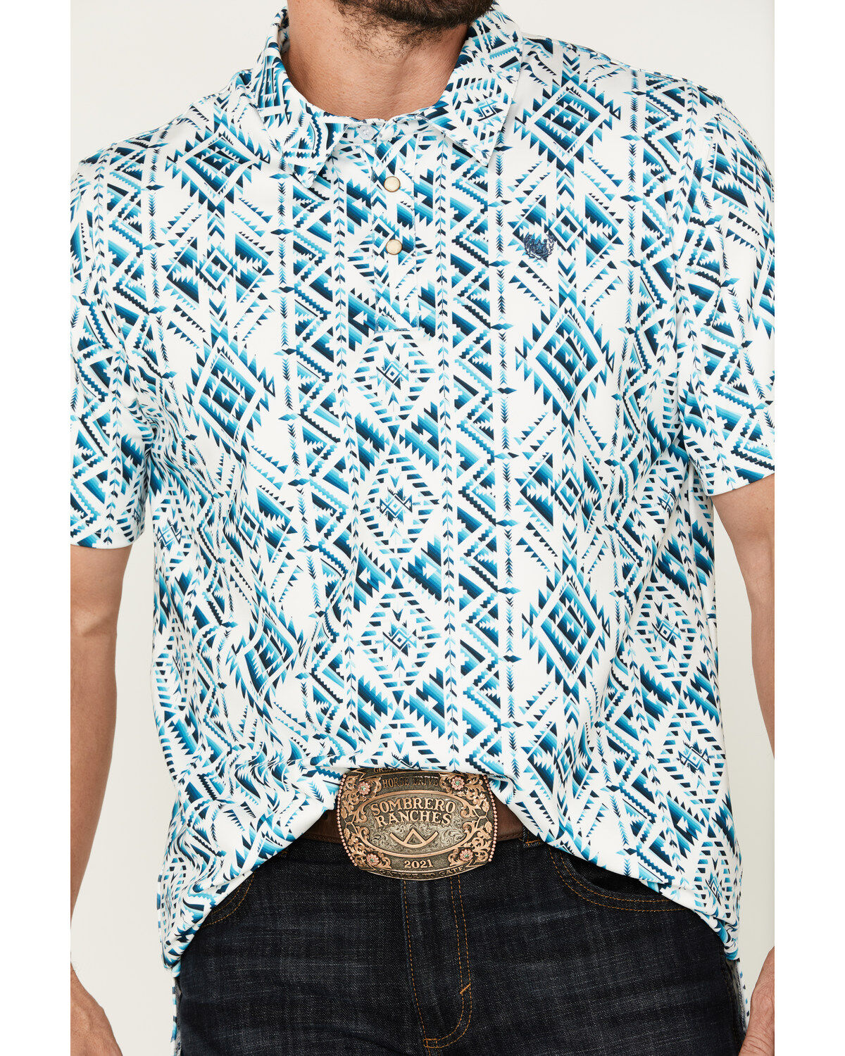 Panhandle Men's Southwestern Print Short Sleeve Performance Polo Shirt