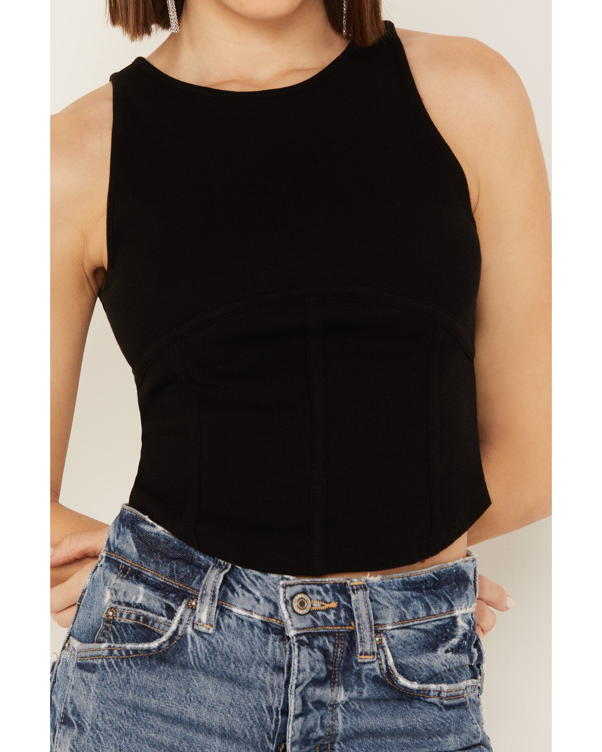 Rock & Roll Denim Women's Rib Corset Sleeveless Tank