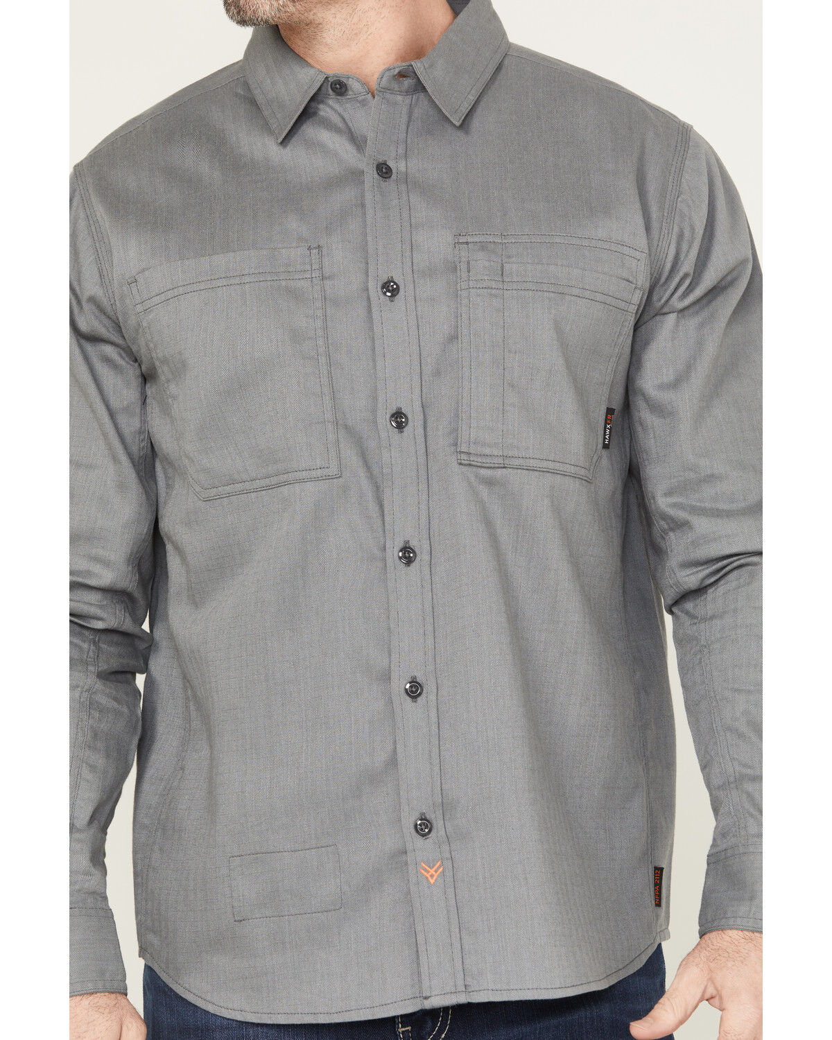 Hawx Men's FR Herringbone Long Sleeve Button-Down Work Shirt