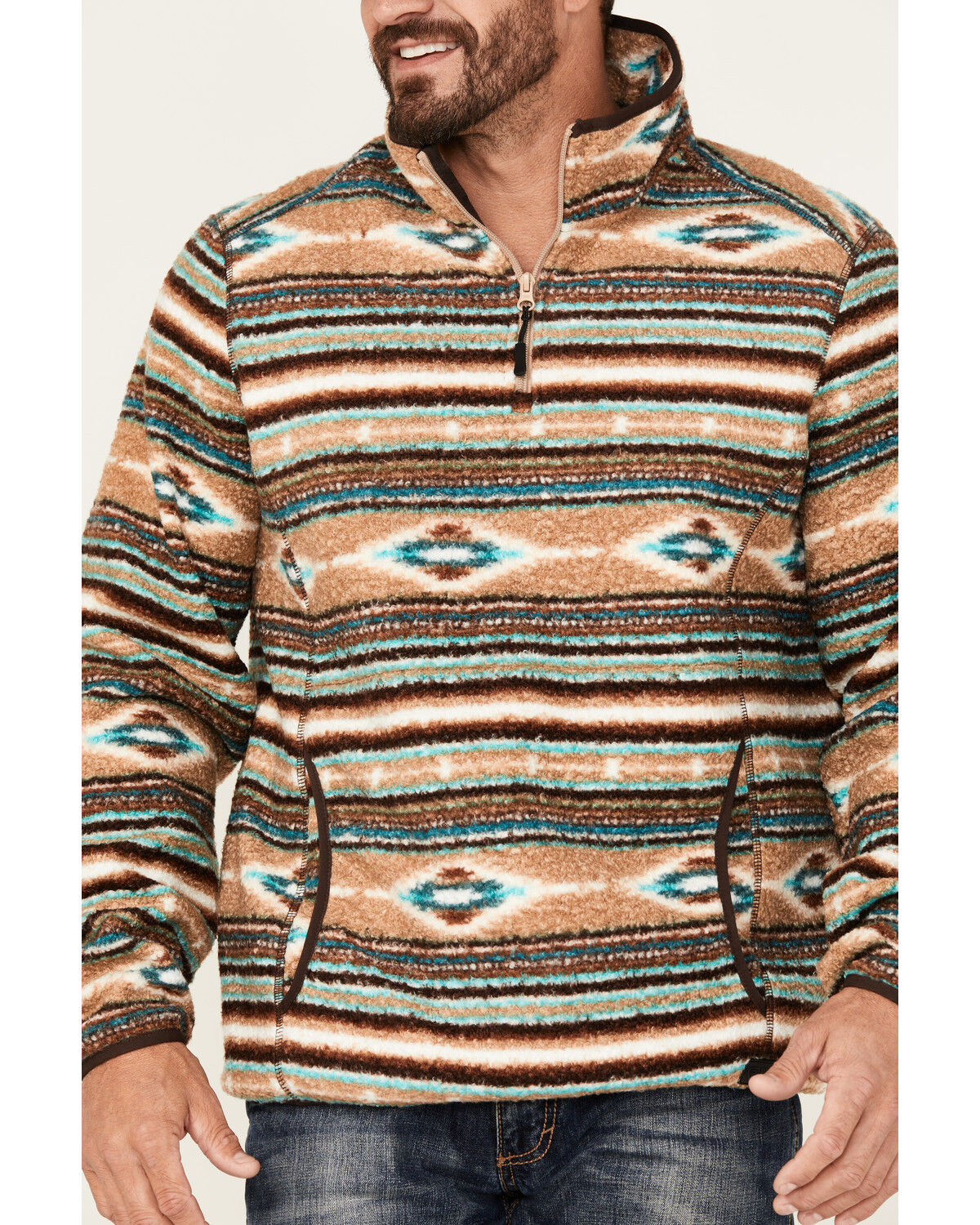 Rock & Roll Denim Men's Southwestern Striped Berber 1/4 Zip Pullover