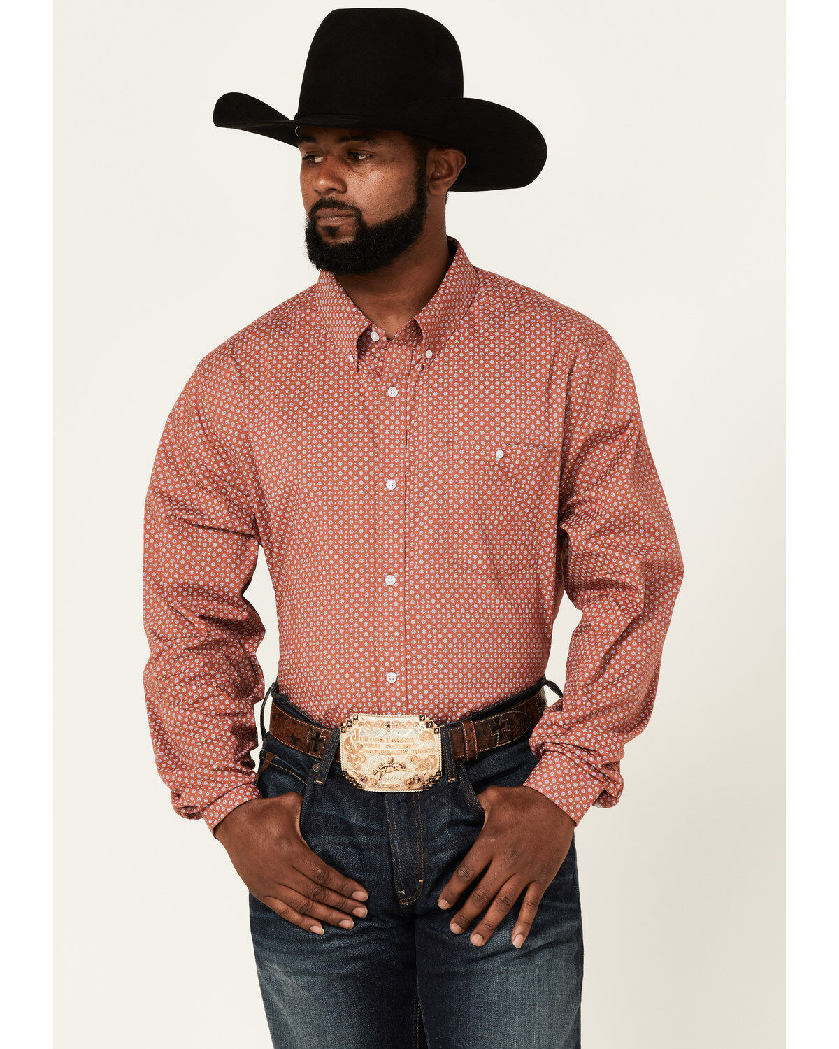 RANK 45® Men's Mash Up Floral Geo Print Long Sleeve Button-Down Western Shirt