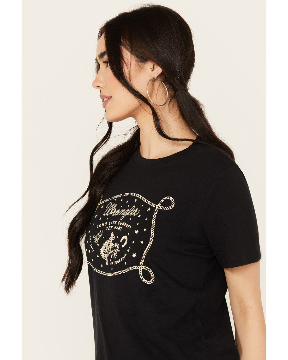 Wrangler Women's Long Live Cowboys Rope Short Sleeve Graphic Tee