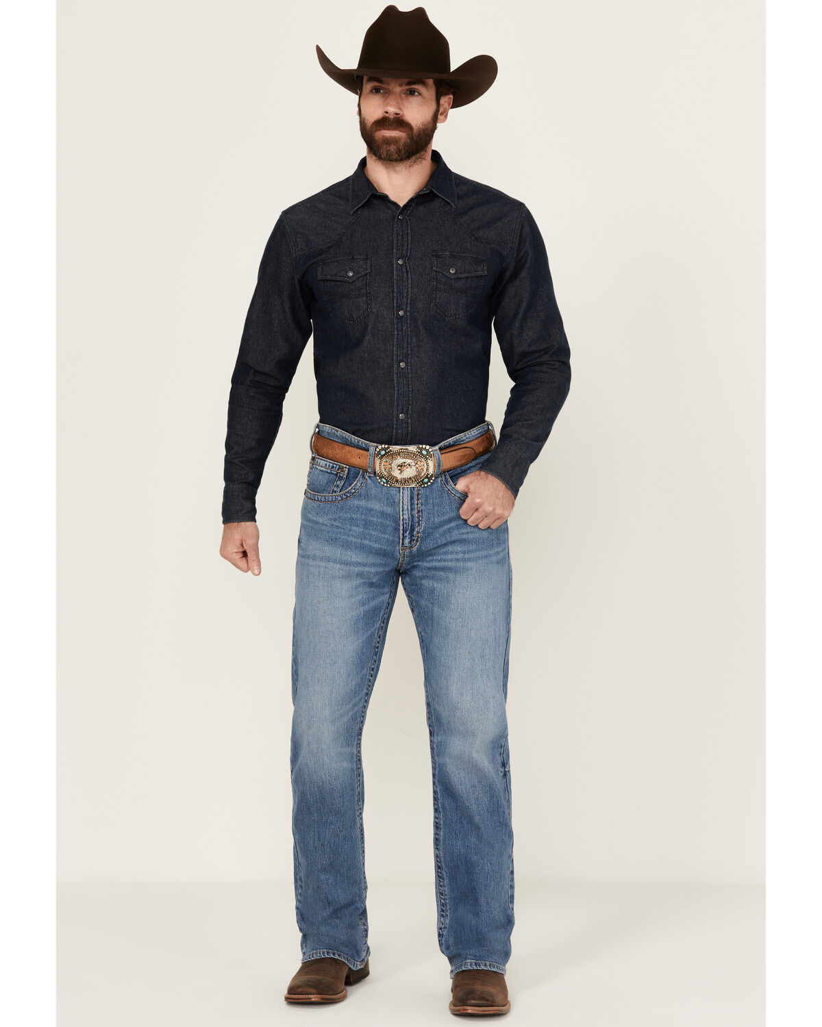 Rock 47 by Wrangler Men's Pine Springs Light Wash Slim Bootcut Stretch Denim Jeans