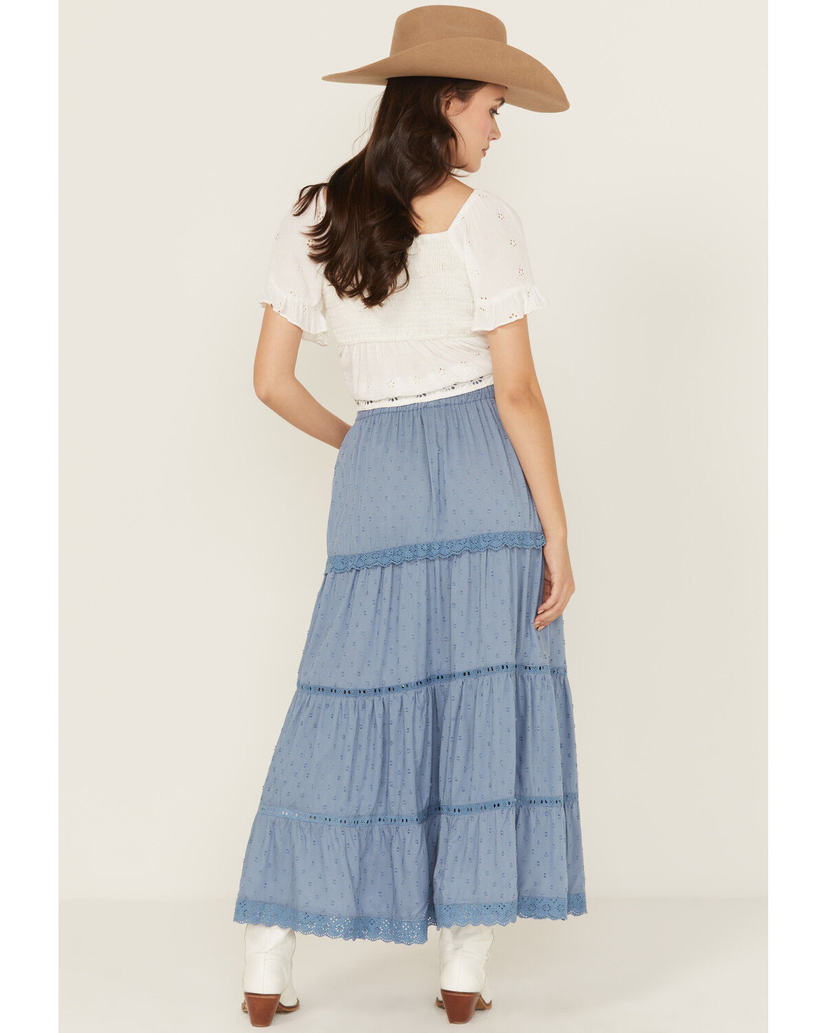 Angie Women's Crochet Trim Tiered Skirt
