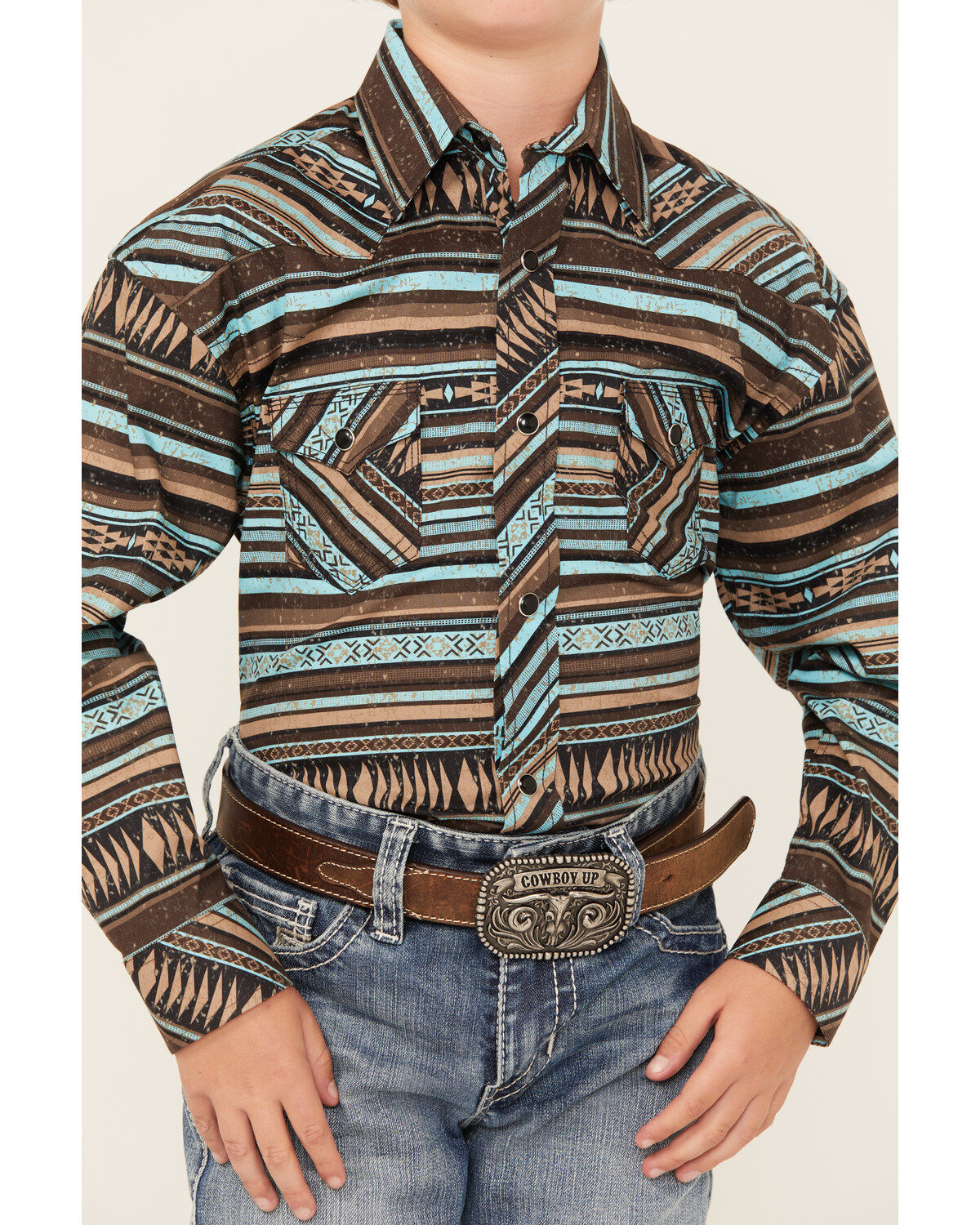 Rock & Roll Denim Boys' Southwestern Stripe Print Long Sleeve Snap Western Shirt