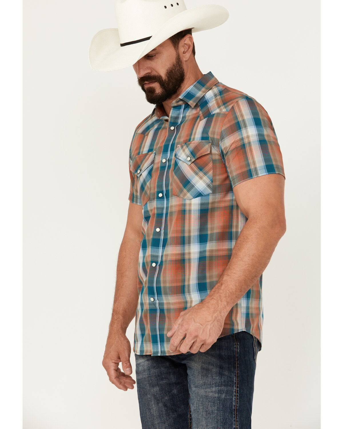 Pendleton Men's Frontier Plaid Print Short Sleeve Pearl Snap Western Shirt