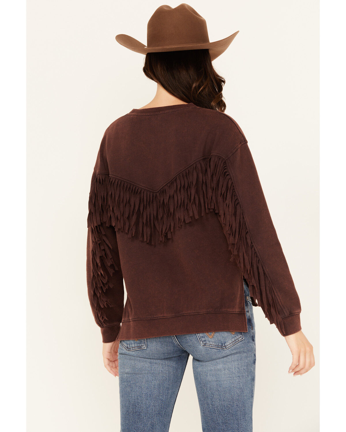 Shyanne Women's Solid High-Low Fringe Long Sleeve Shirt