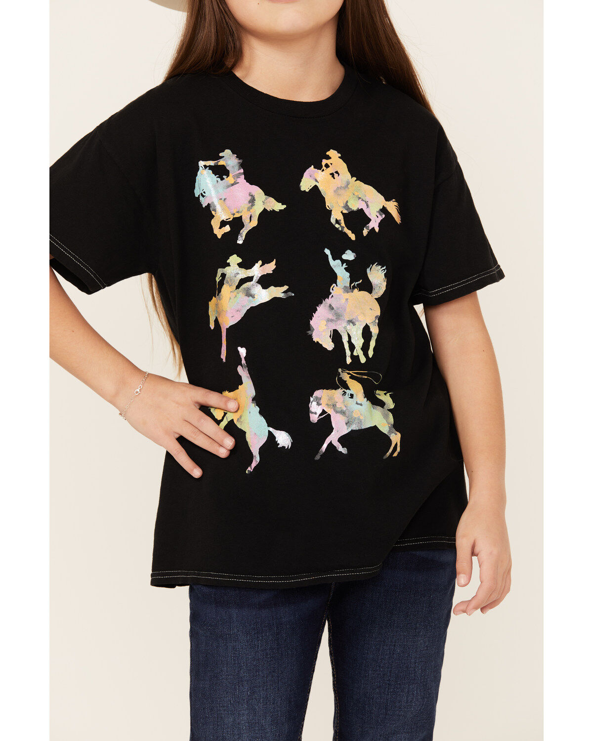 American Highway Girls' Running Horse Metallic Short Sleeve Graphic Tee
