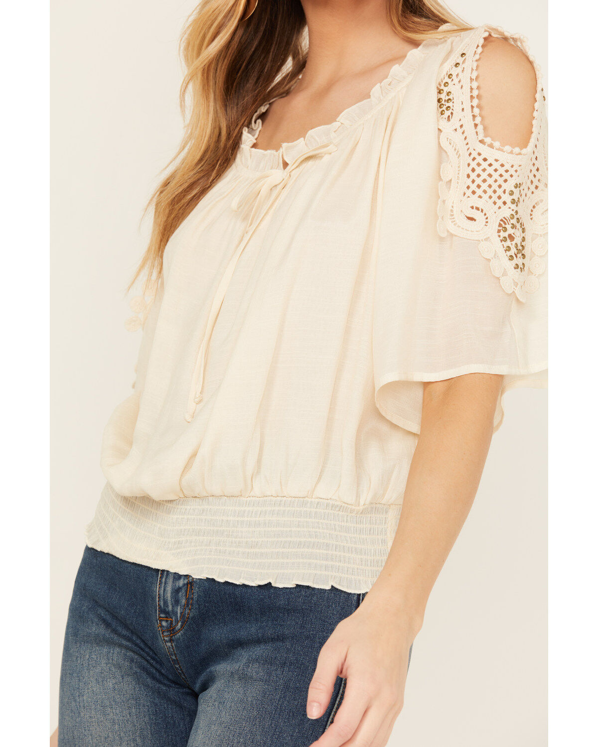 Wild Moss Women's Crochet Cold Shoulder Top