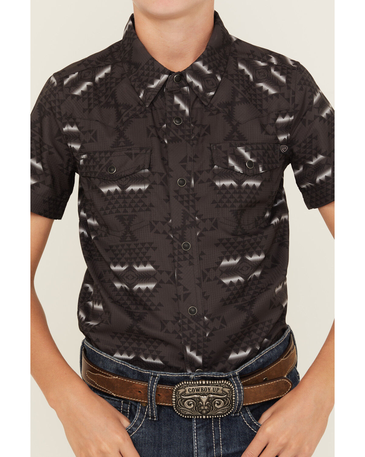 Rock & Roll Denim Boys' Tek Southwestern Print Short Sleeve Snap Western Shirt