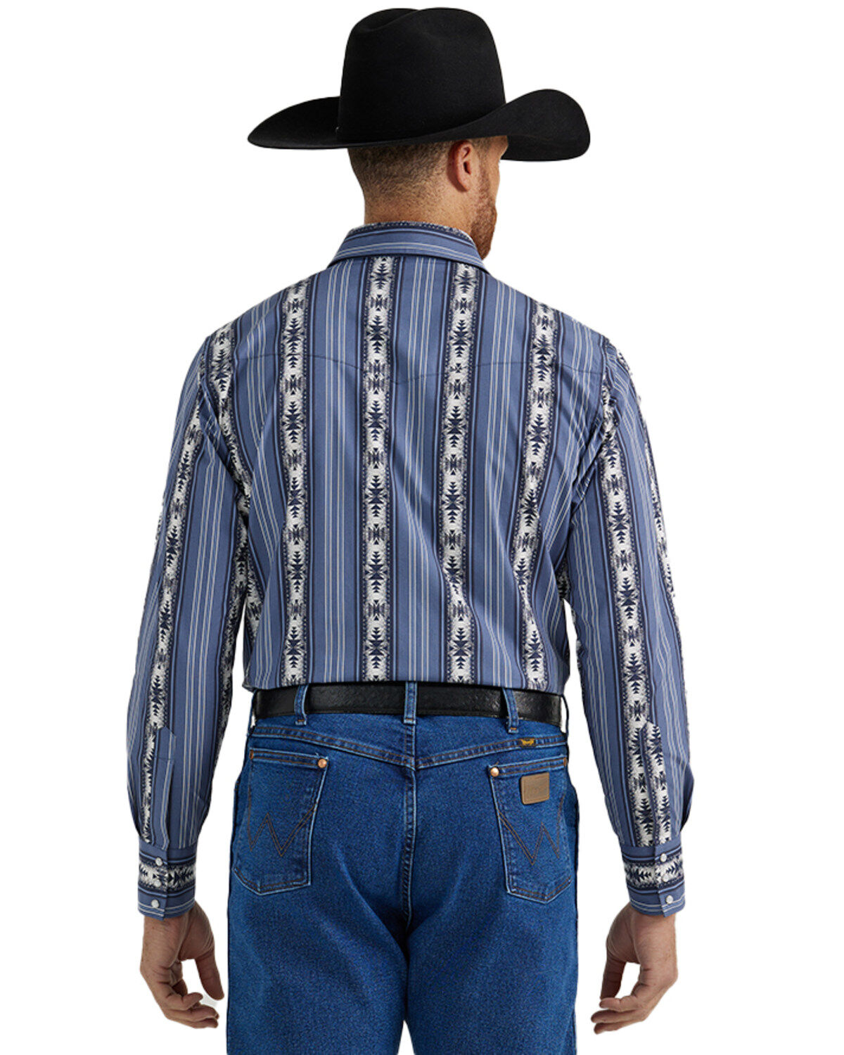 Wrangler Men's Checotah Southwestern Striped Print Long Sleeve Pearl Snap Western Shirt - Tall