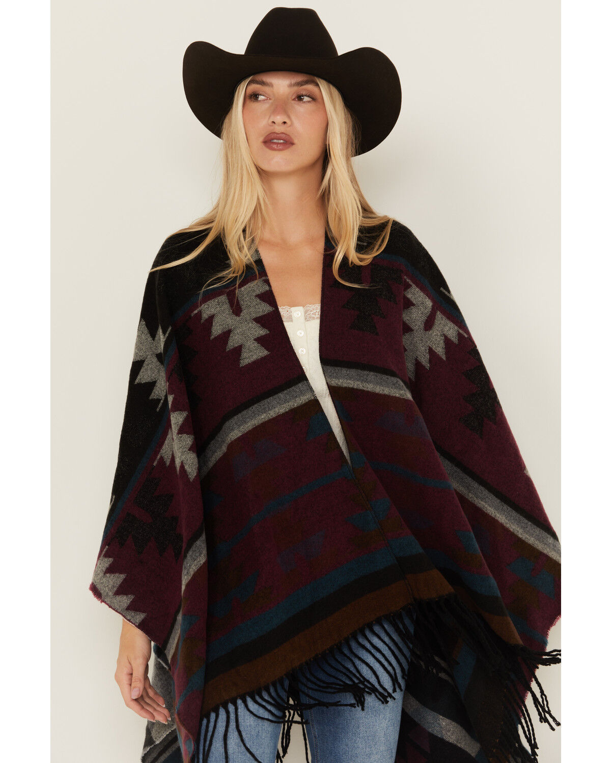 Shyanne Women's Southwestern Print Fringe Blanket Shawl