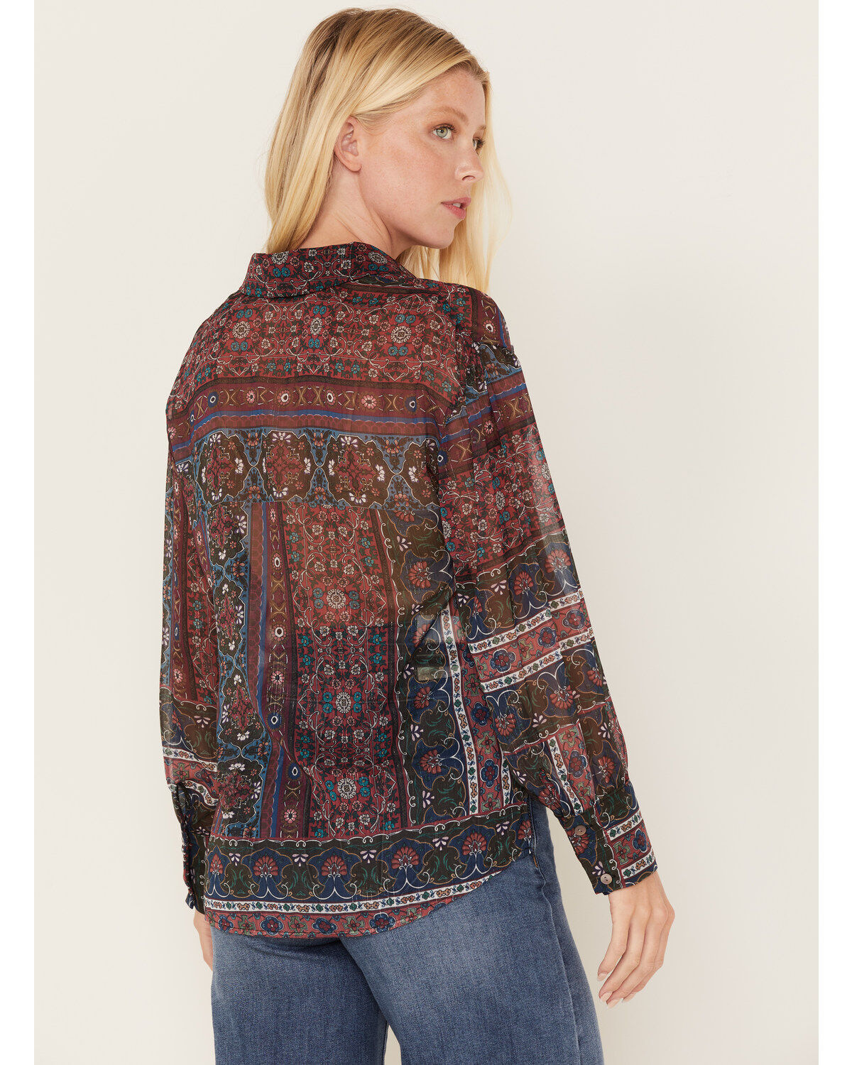 Molly Bracken Women's Metallic Floral Stripe Blouse