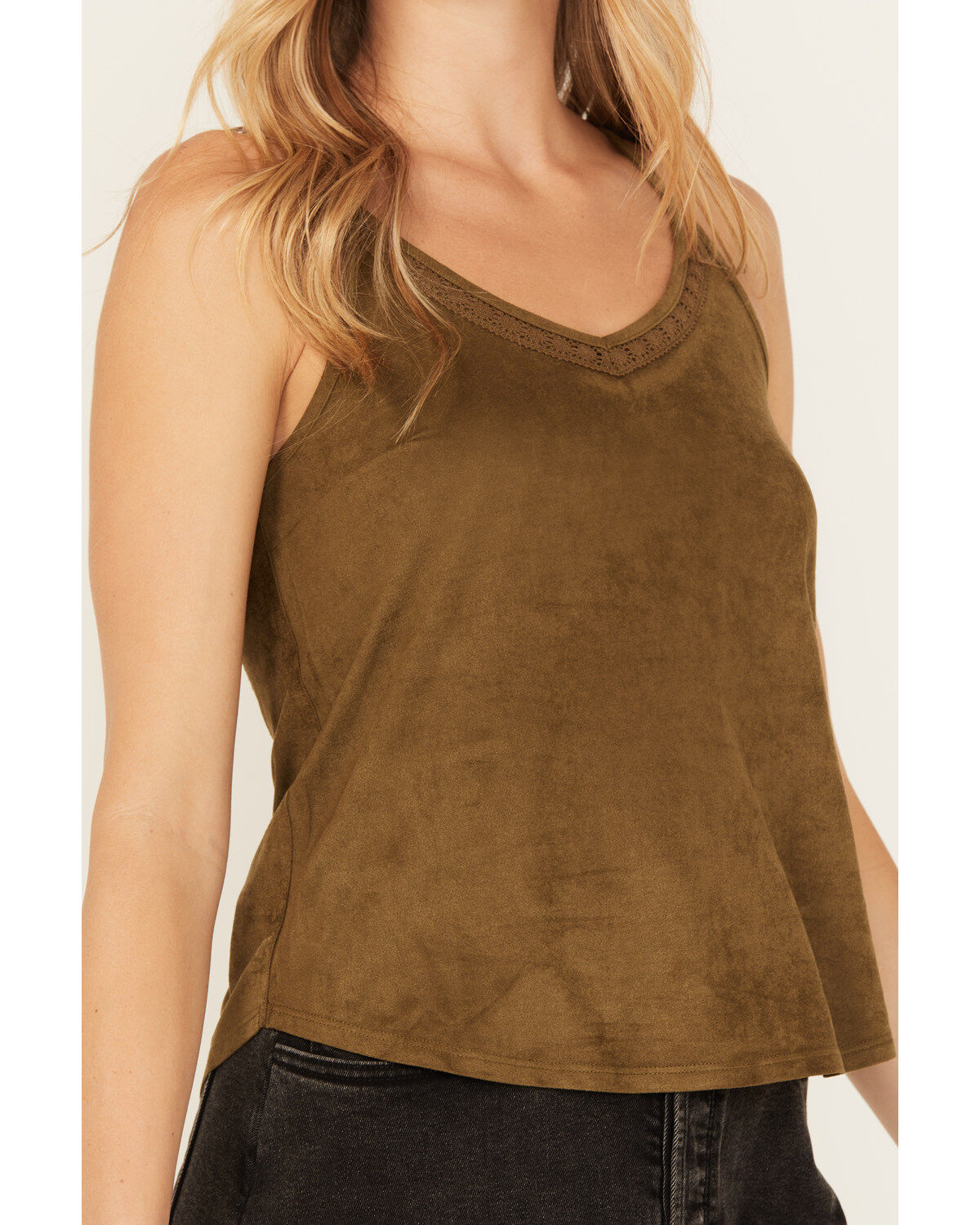 Shyanne Women's Crochet Lace Faux Suede Cami Top