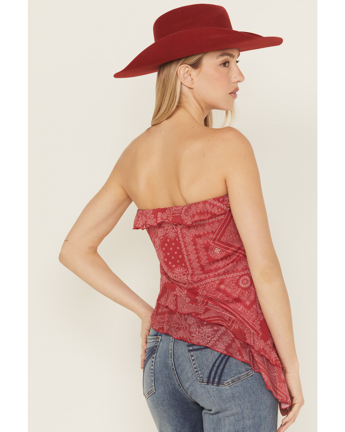 Shyanne Women's Bandana Print Asymmetrical Strapless Top