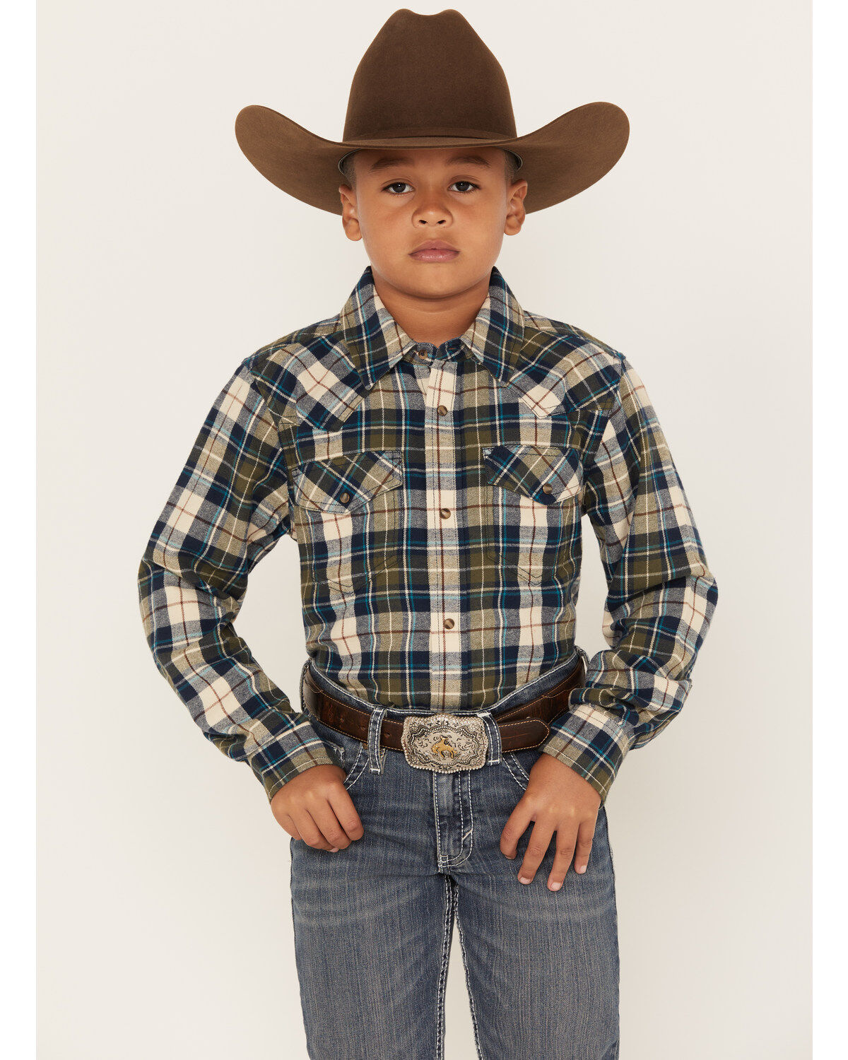 Cody James Boys' Plaid Print Long Sleeve Snap Western Flannel Shirt