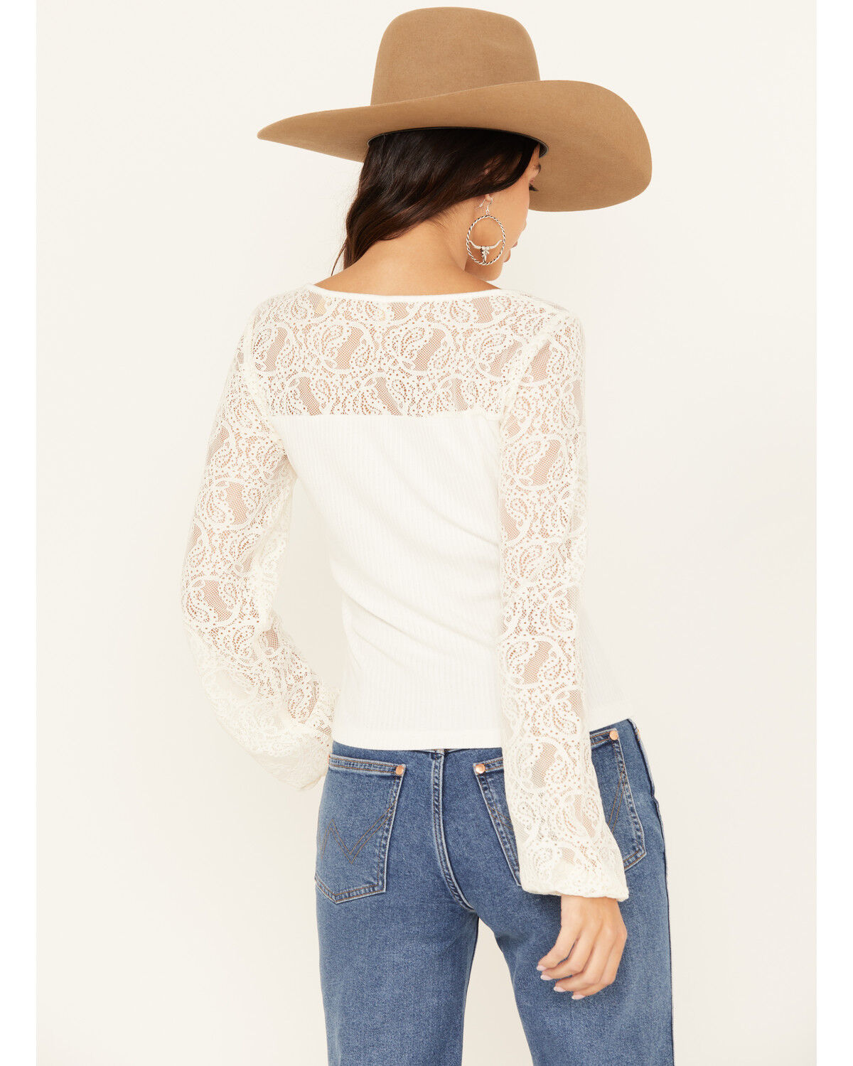 Shyanne Women's Lace Sleeve Rib Long Sleeve Top