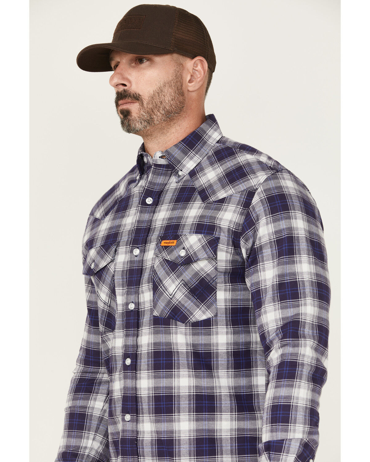 Wrangler Men's FR Plaid Print Long Sleeve Button-Down Work Shirt