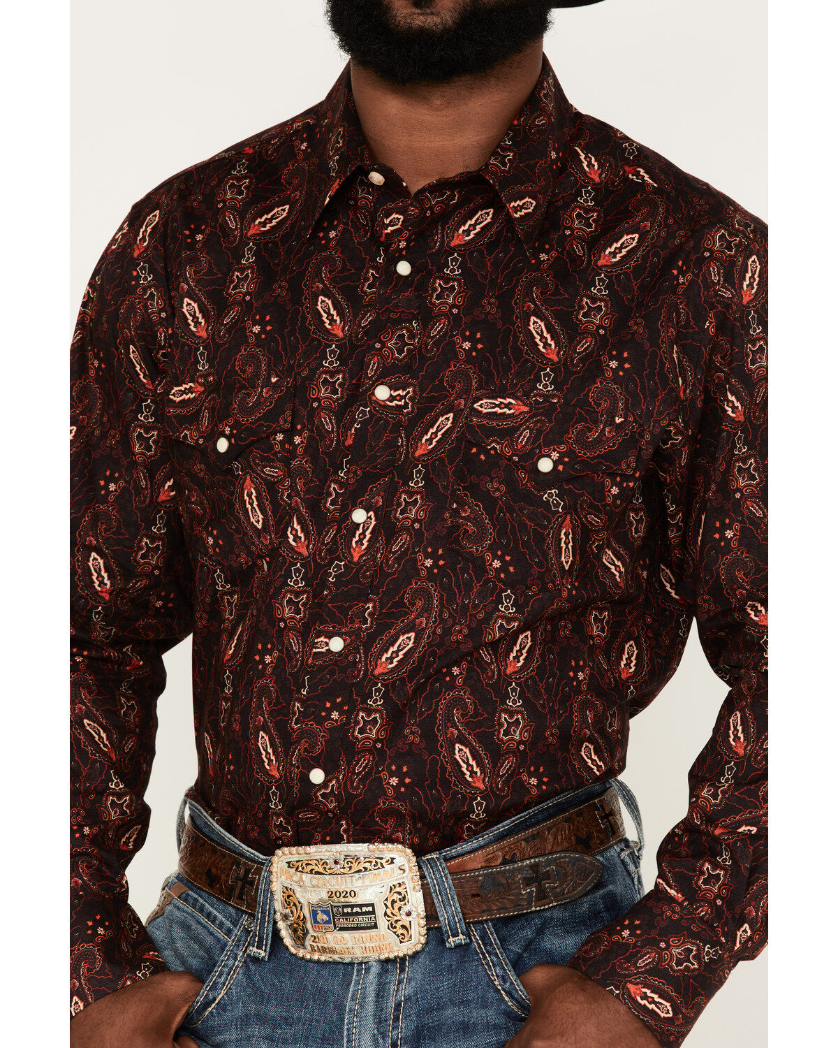Rock & Roll Denim Paisley Stretch Long Sleeve Snap Shirt
