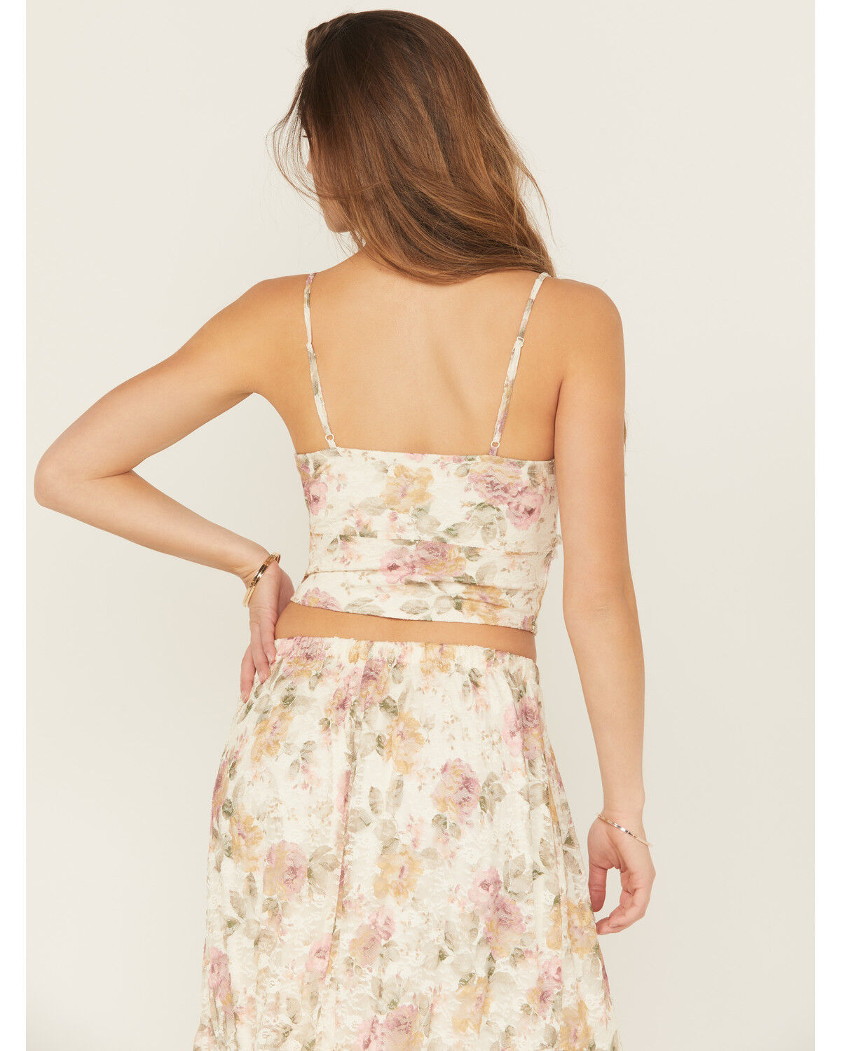 Originality Women's Floral Print Lace Sleeveless Cropped Tank Top