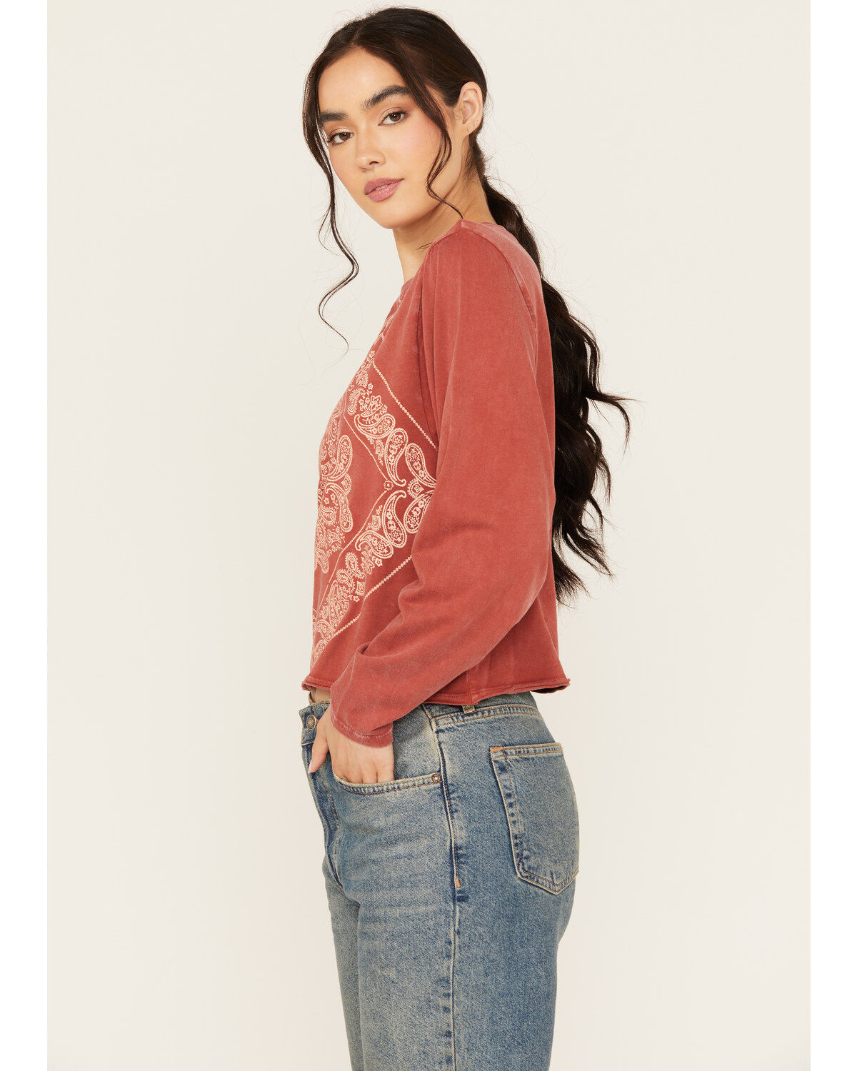 Rock & Roll Denim Women's Bandana Print Long Sleeve Top