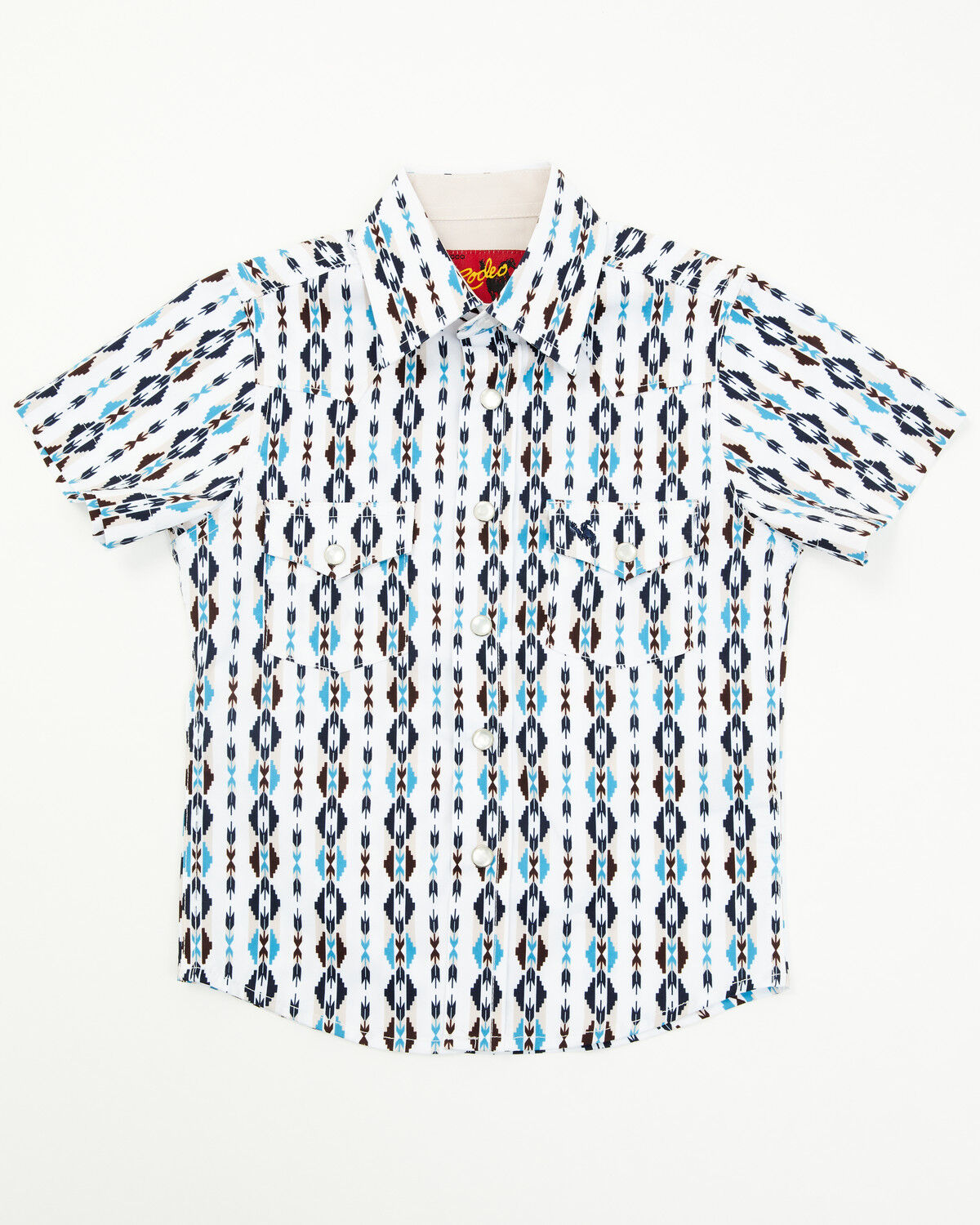 Rodeo Clothing Little Boys' Striped Southwestern Print Short Sleeve Snap Stretch Western Shirt