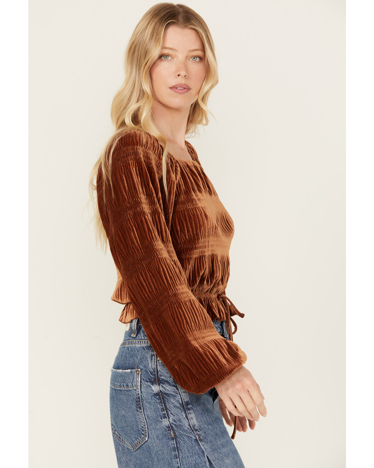 Rock & Roll Denim Women's Velvet Cinch Front Long Sleeve Blouse