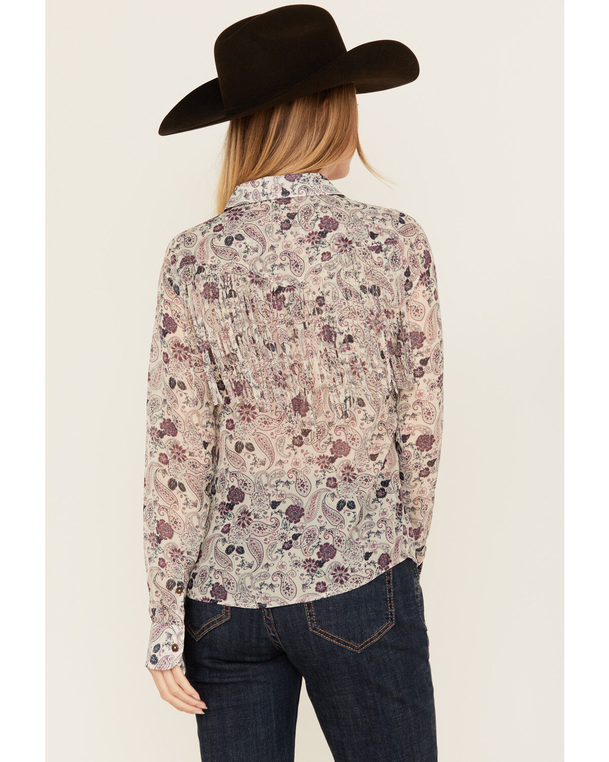 Shyanne Women's Printed Long Sleeve Fringe Button-Down Western Shirt