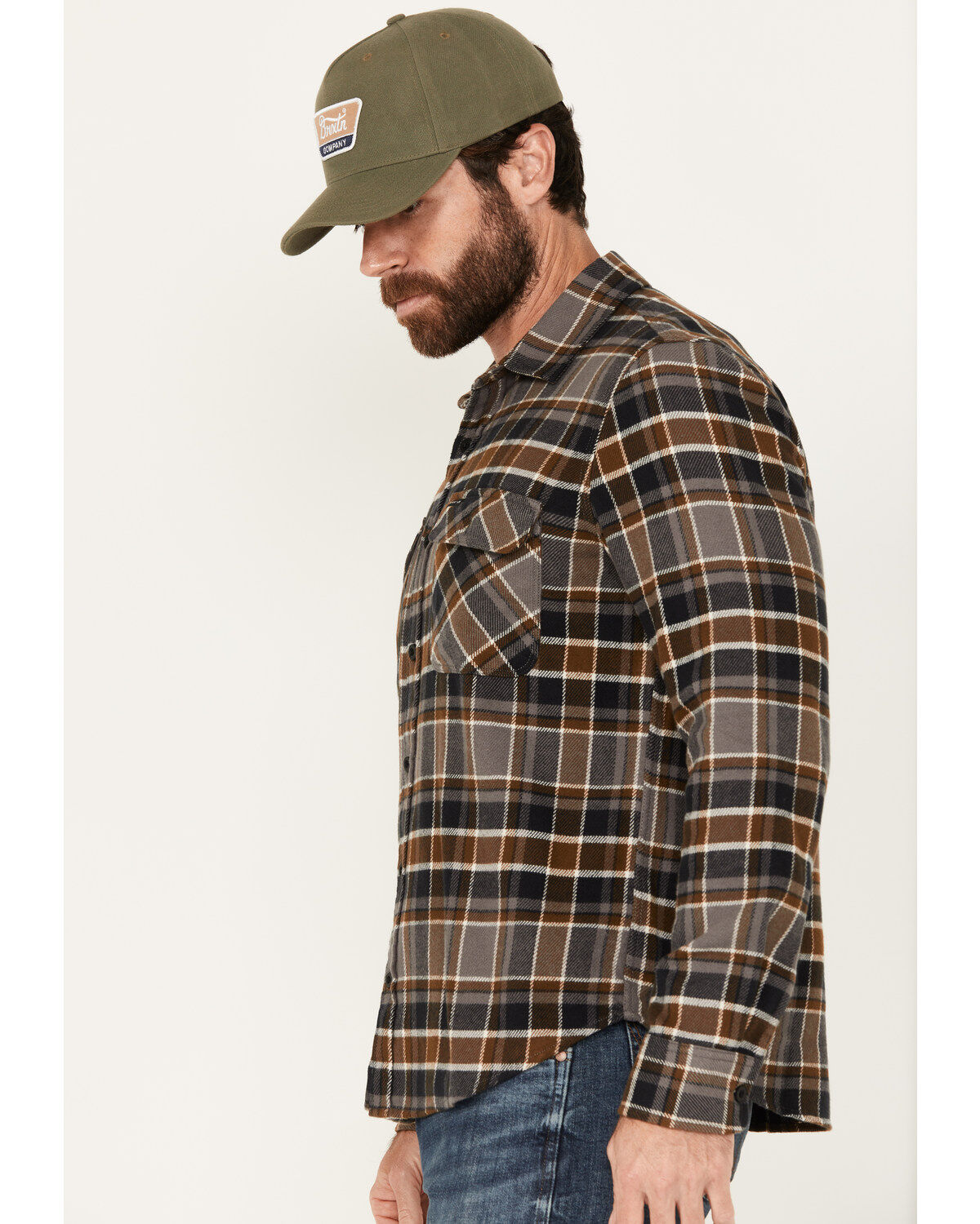 Brixton Men's Bowery Plaid Print Long Sleeve Button-Down Flannel Shirt