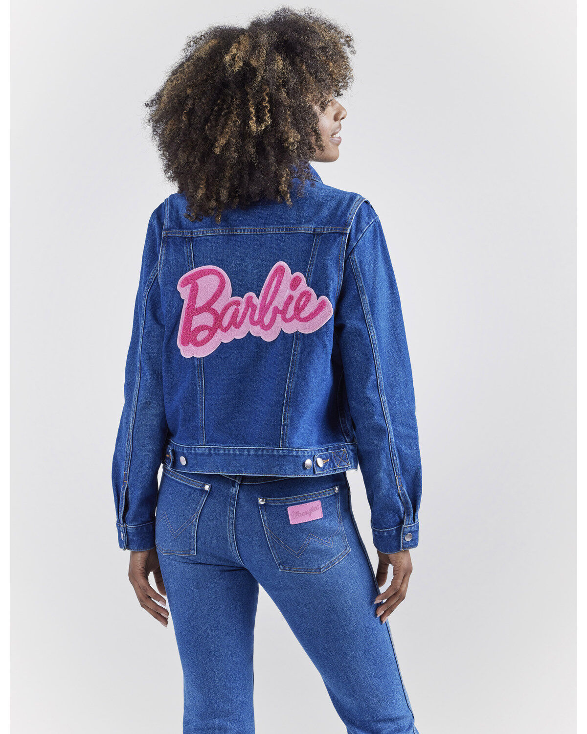 Wrangler® X Barbie® Women's Dark Wash Barbie® Logo Zip Front Denim Jacket
