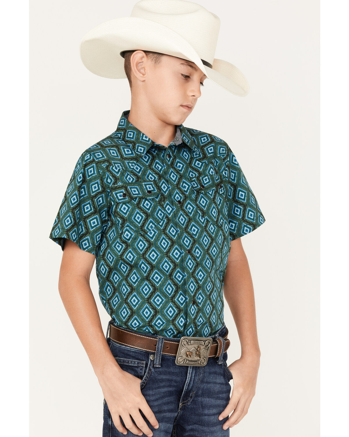 Cody James Boys' Diamond Geo Print Short Sleeve Western Snap Shirt