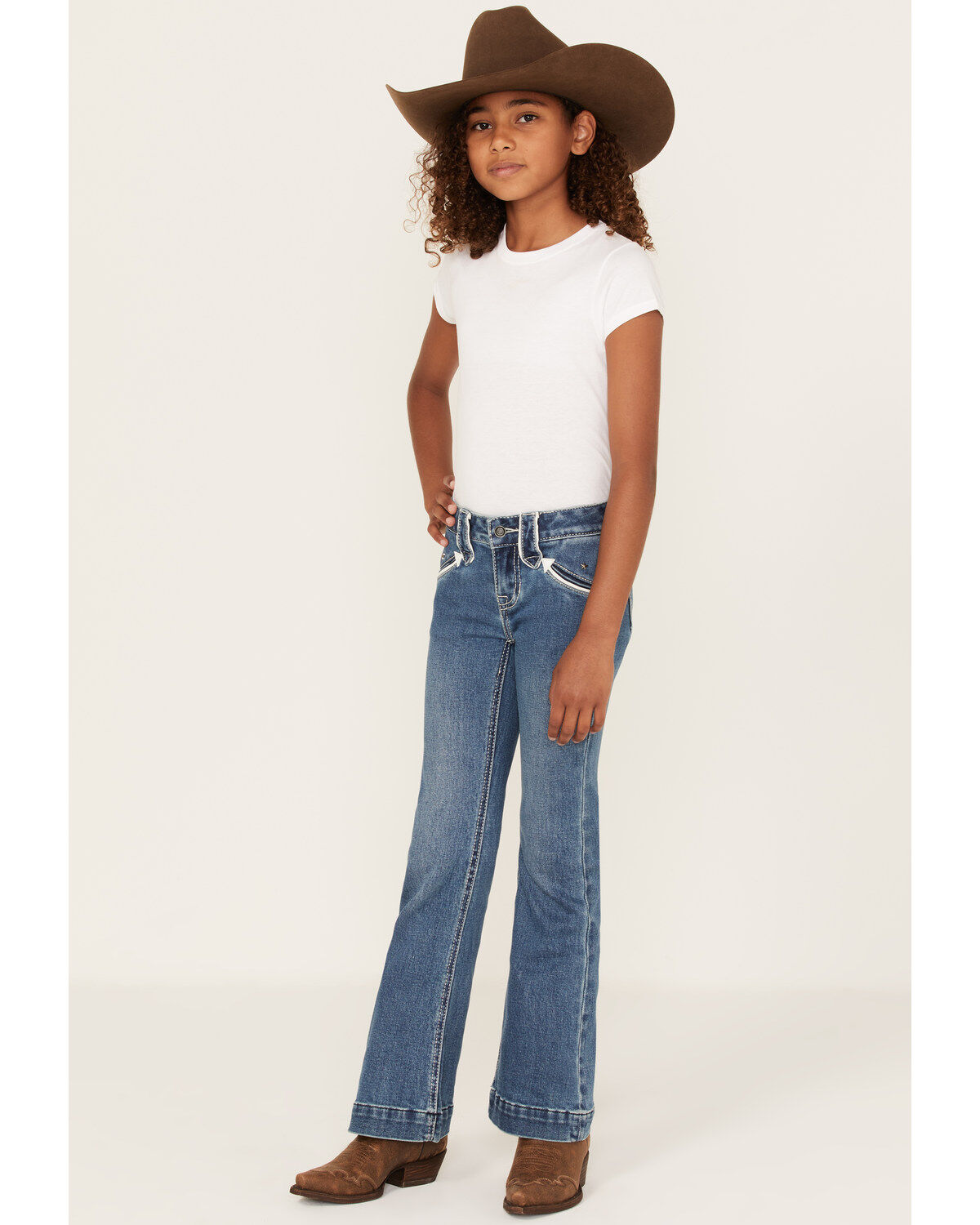 Rock & Roll Denim Little Girls' Medium Wash Arrow Pocket Trouser Jeans
