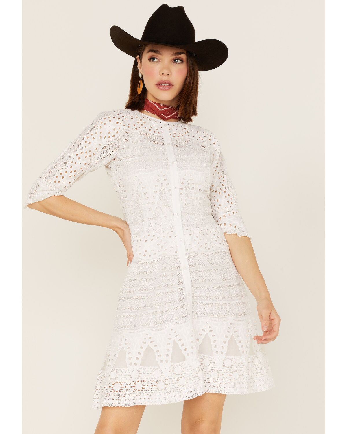Maia Bergman Women's Vera Eyelet Lace Long Sleeve Mini Dress