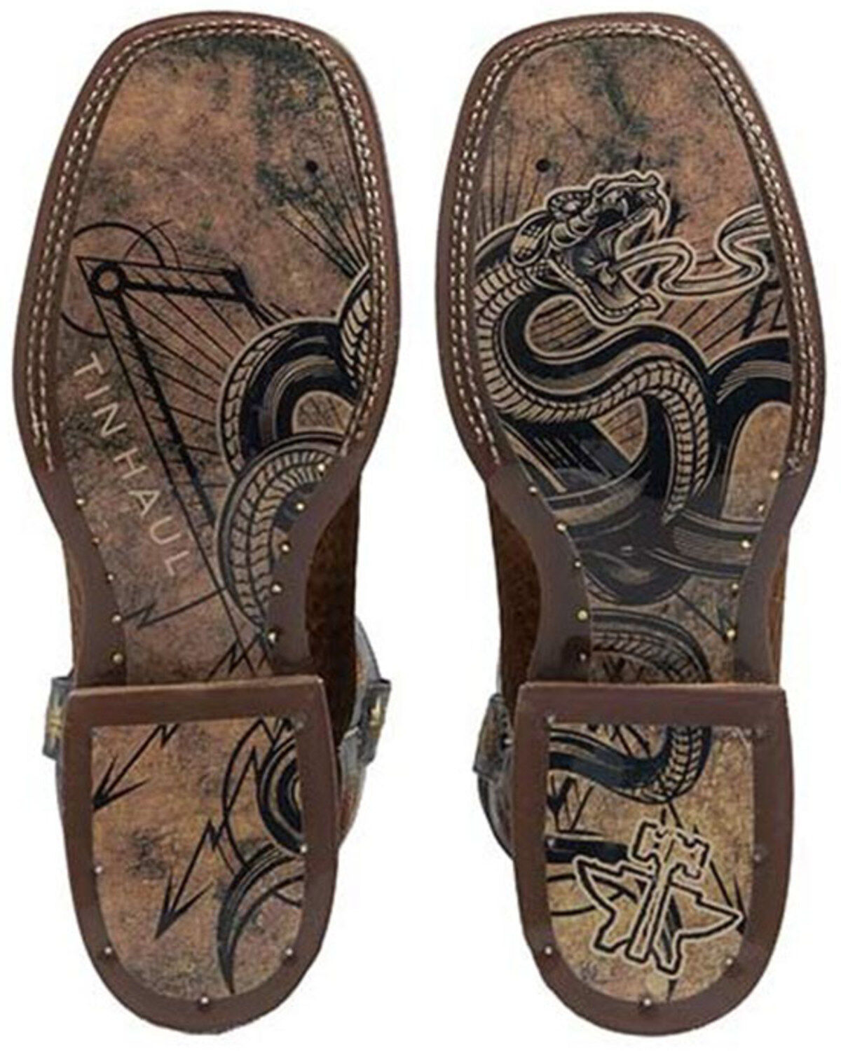 Tin Haul Men's Faux Viper Print Western Boots - Broad Square Toe