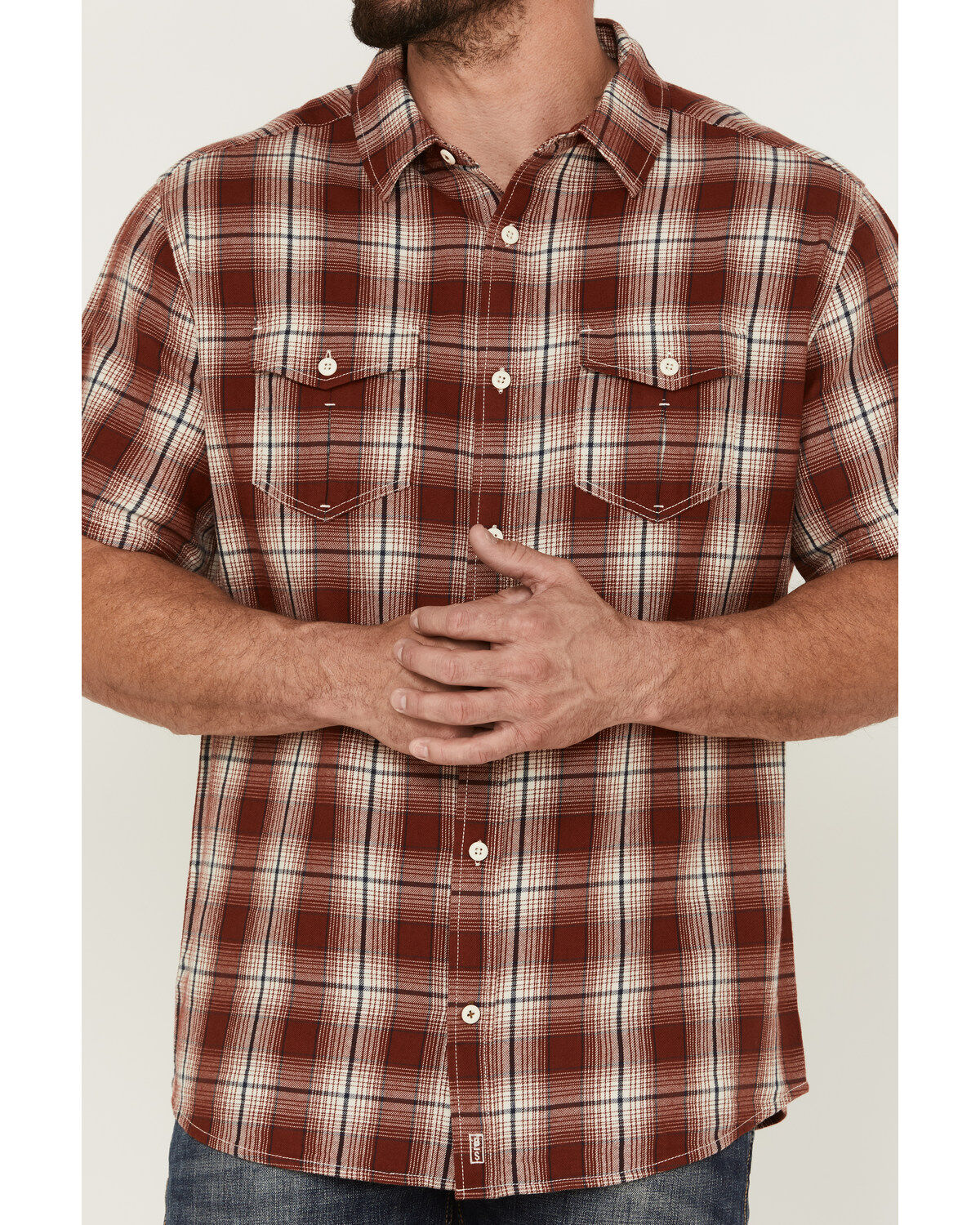Brothers and Sons Men's Large Plaid Short Sleeve Button Down Western Shirt