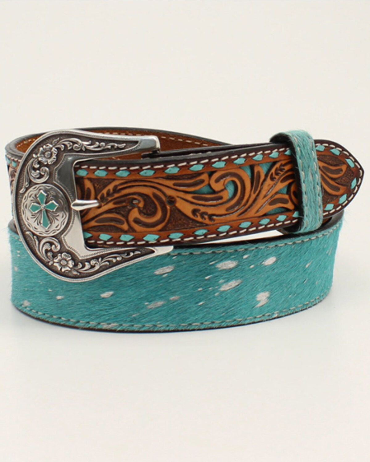 Angel Ranch Women's Tooled Tabs Hair-On Western Belt