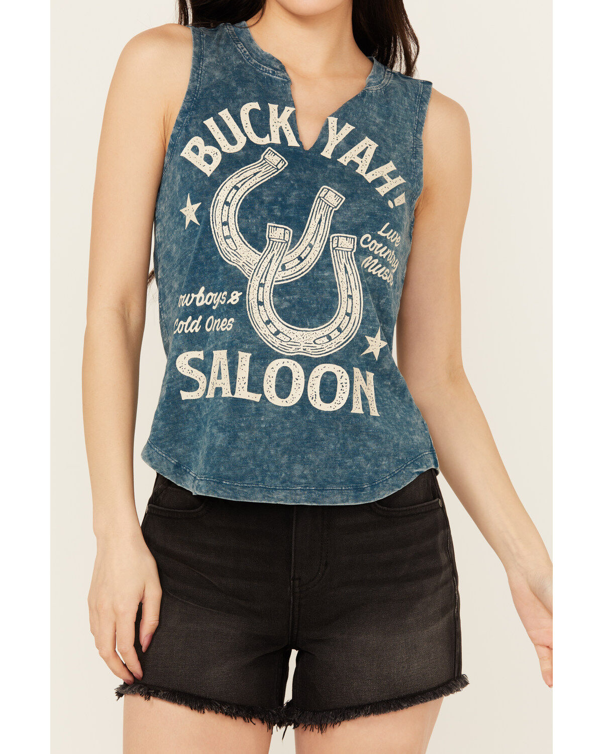 Shyanne Women's Buck Yah Saloon Split Neck Graphic Tank