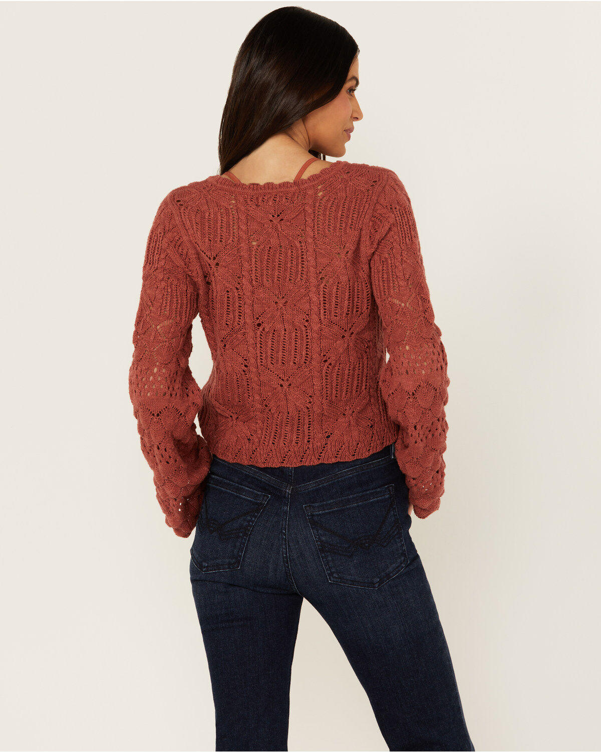 Shyanne Women's Bell Sleeve Cropped Crochet Sweater