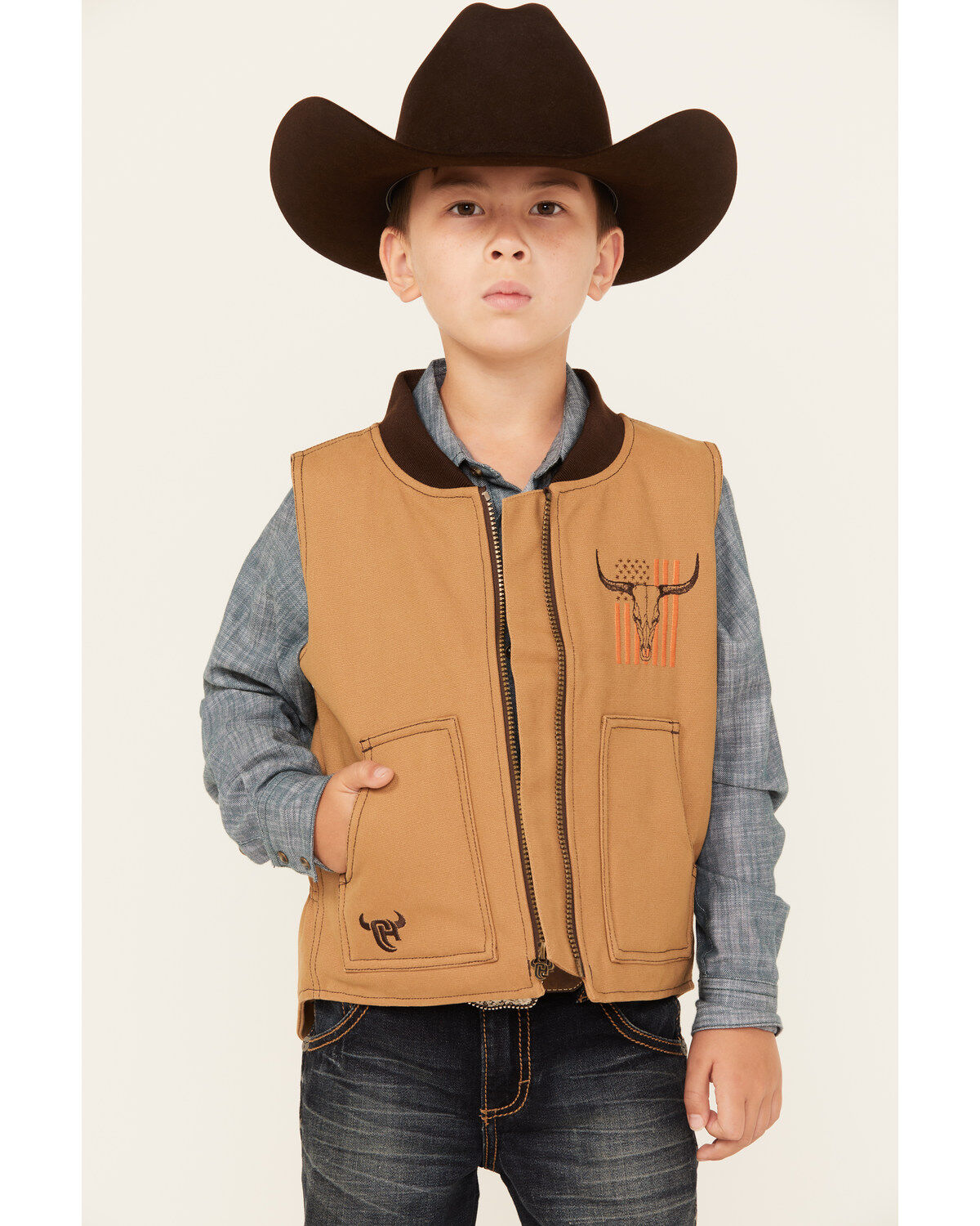 Cowboy Hardware Boys' Flag Skull Canvas Vest