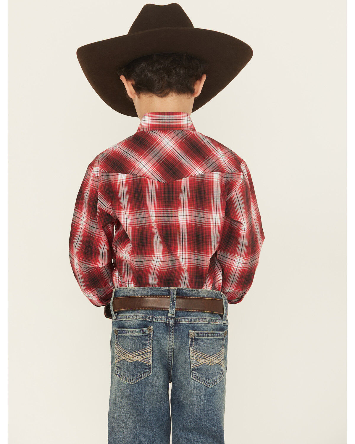 Roper Boys' Plaid Print Long Sleeve Pearl Snap Western Shirt