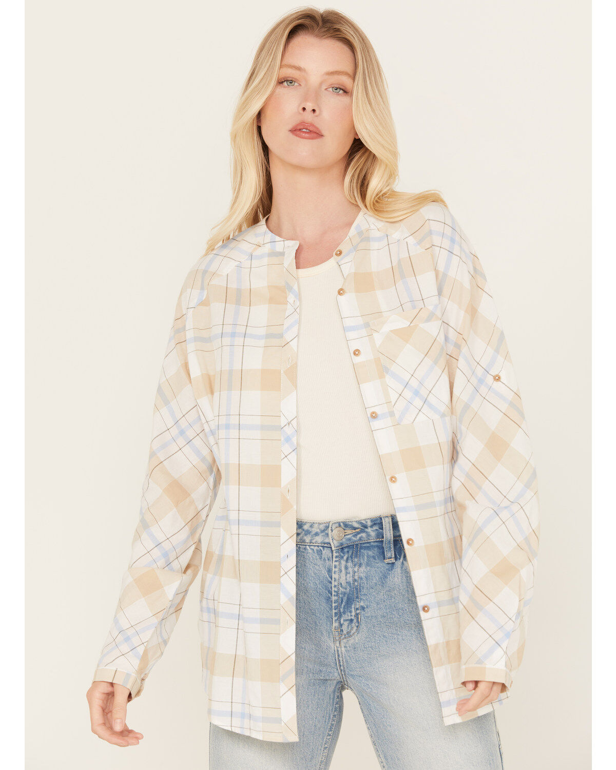 Cleo + Wolf Women's Oversized Plaid Print Button Up